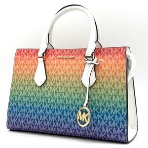 Michael Kors Sheila Medium Rainbow Signature Logo Satchel Bag Rainbow